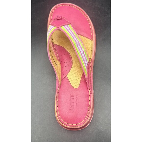 BORN Women’s PINK Leather w/ Stripes FlipFlop Slip On Flat Sandals Sz 8-8.5 - Picture 5 of 15